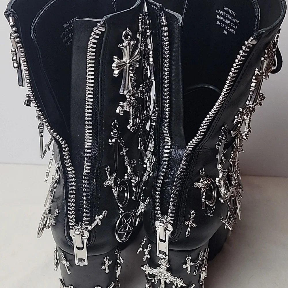 Dolls Kill Widow Idol Worship Charm Platform Boots Size 8 Goth Near New - Picture 13 of 14